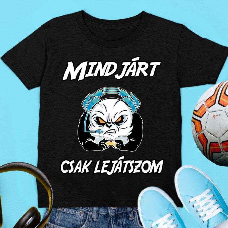 Gyerek póló Mindjárt csak lejátszom gamer panda