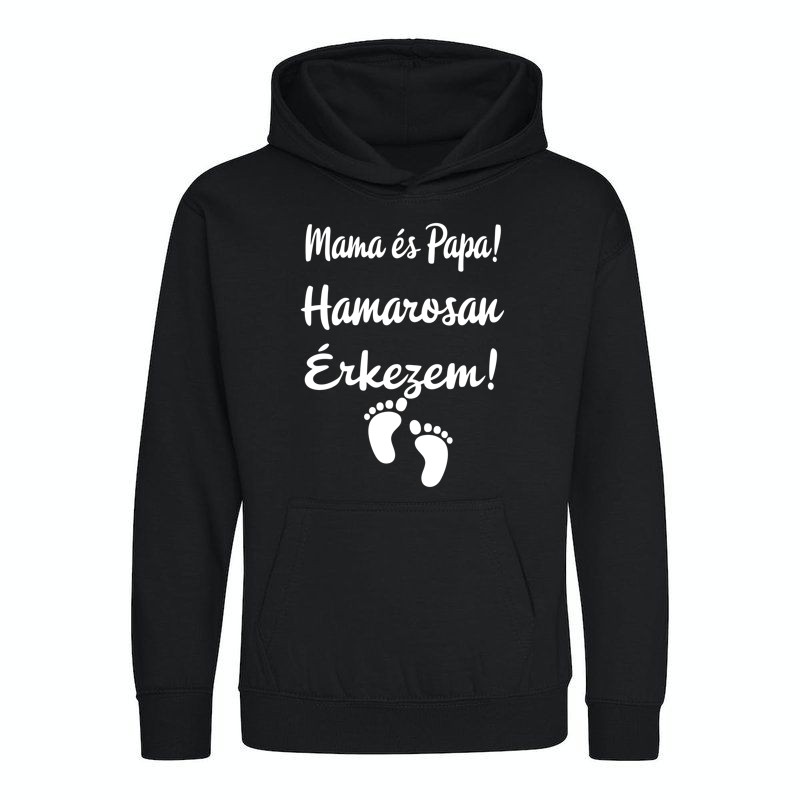 Gyerek kapucnis pulcsi Mama papa baba bejelentő