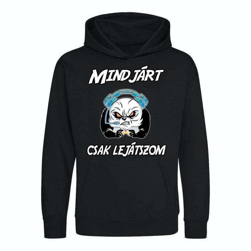 Gyerek kapucnis pulcsi Mindjárt csak lejátszom gamer panda