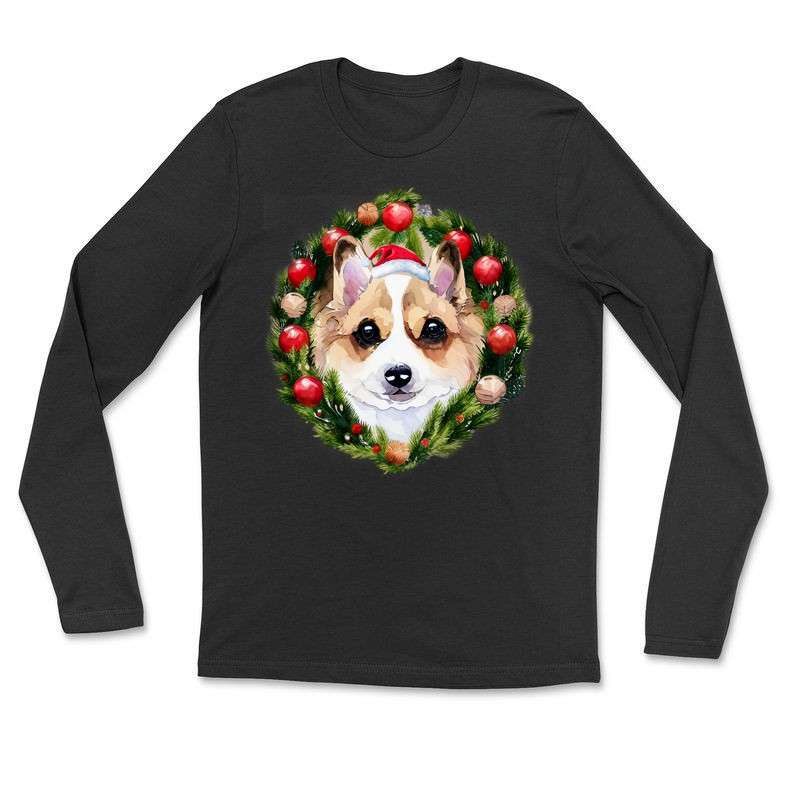 Hosszú ujjú póló (unisex) Karácsonyi corgi