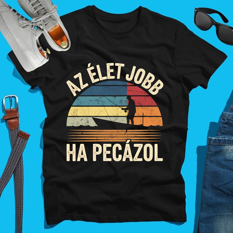 Férfi póló Az élet jobb ha pecázol