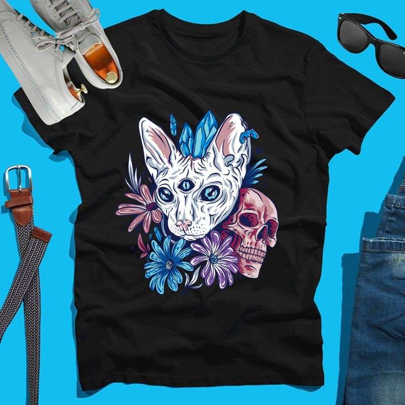 Férfi póló Cat Skull Flowers