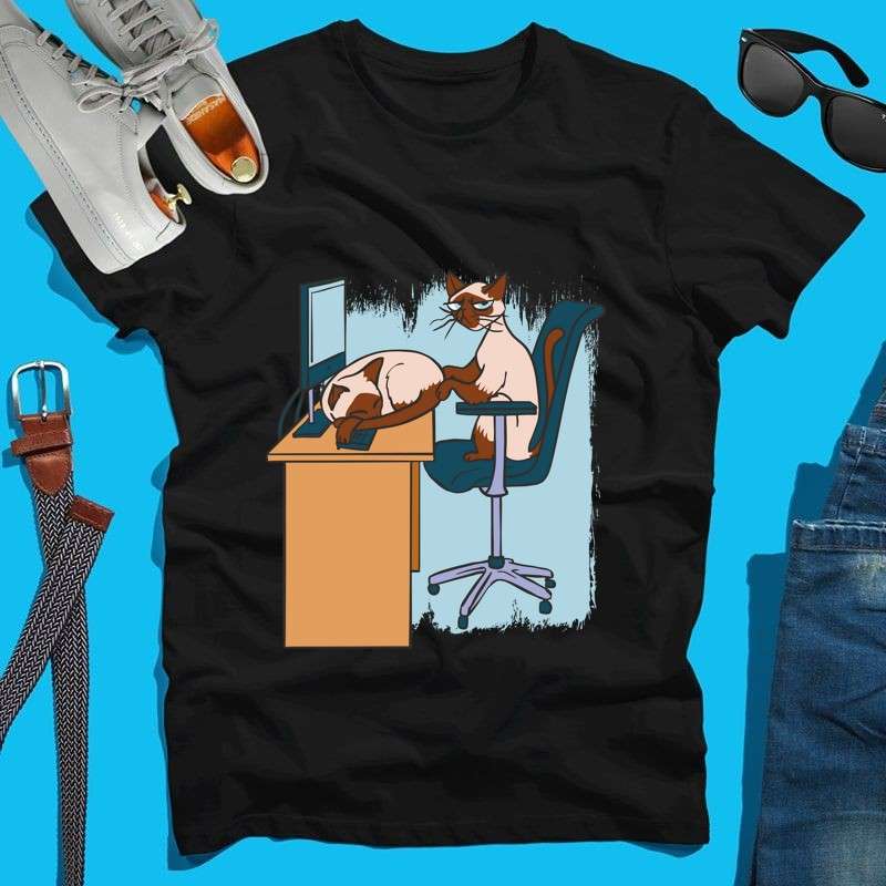 Férfi póló Siamese Workaholic Cat