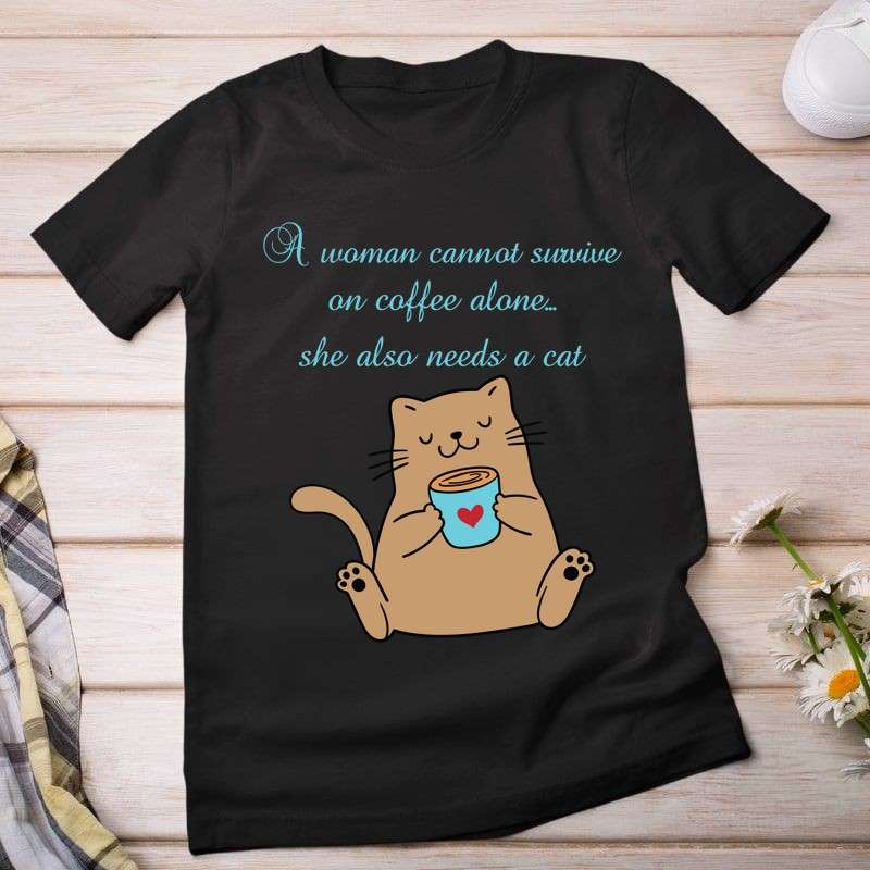 Női póló Woman cat caffe