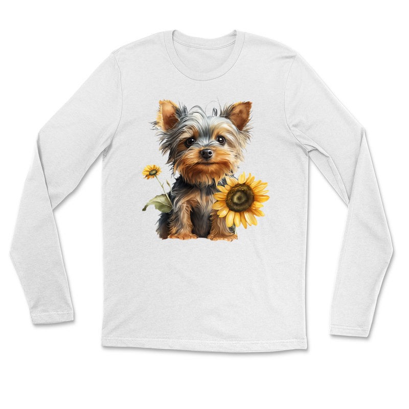 Hosszú ujjú póló (unisex) Yorkshire terrier napraforgóval