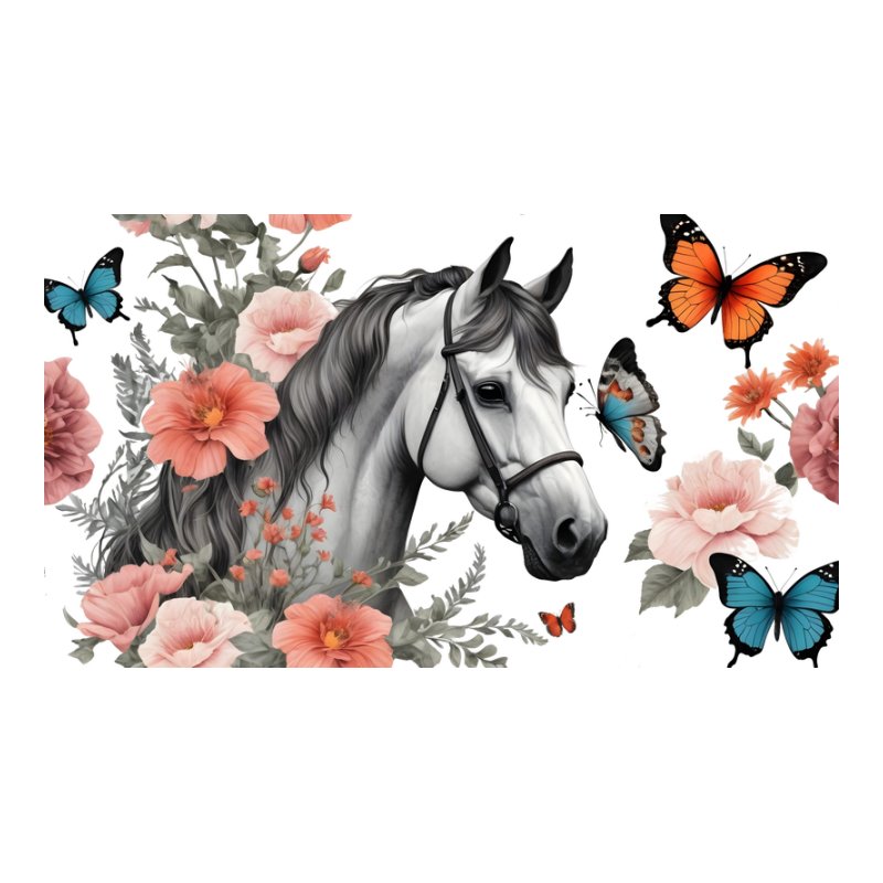 Ló virágokkal és pillangókkal