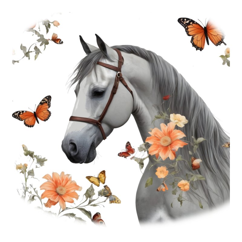 Ló virágokkal és pillangókkal