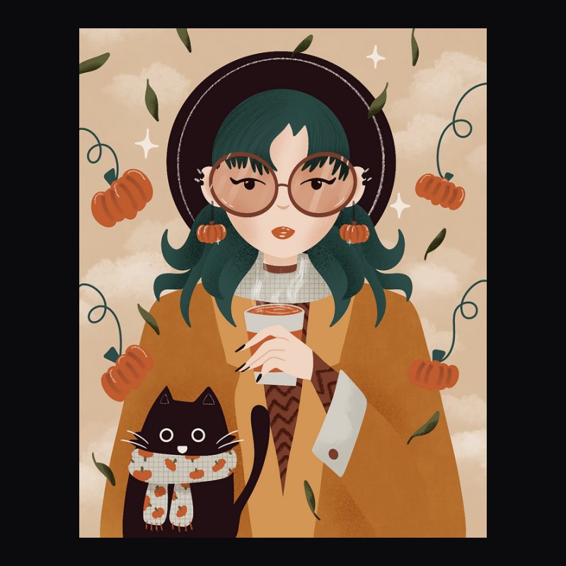 Halloween pumpkin spice latte with a cat