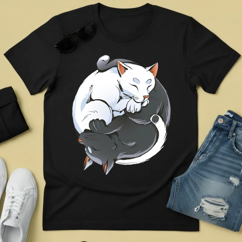 DOMINÁNS Yin Yang macskák béke - Férfi póló - Fekete - Állatok és Természet - Cica