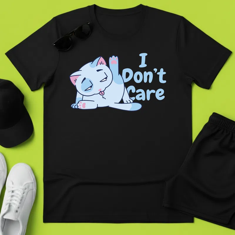 I Don't Care laza cuki macska - Férfi póló - Fekete - Állatok és Természet - Cica