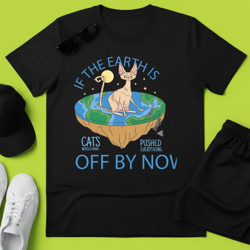 IF THE EARTH IS OFF BY NOW vicces macska szarkasztikus - Férfi póló - Fekete - Állatok és Természet - Cica