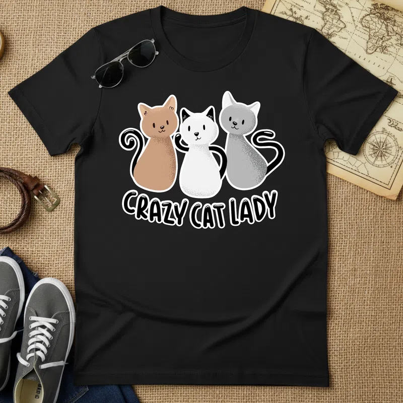 CRAZY CAT LADY aranyos bohém matrica - Férfi póló - Fekete - Állatok és Természet - Cica