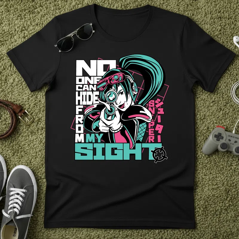 Senki sem bújhat el a látásom elől neon futurisztikus Anime - Férfi póló - Fekete - Filmek és Sorozatok - Anime