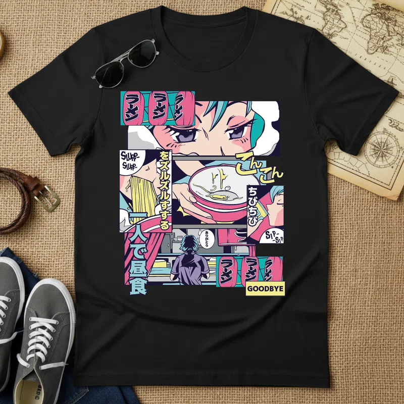 ラーメン manga vibráló retro Anime - Férfi póló - Fekete - Filmek és Sorozatok - Anime