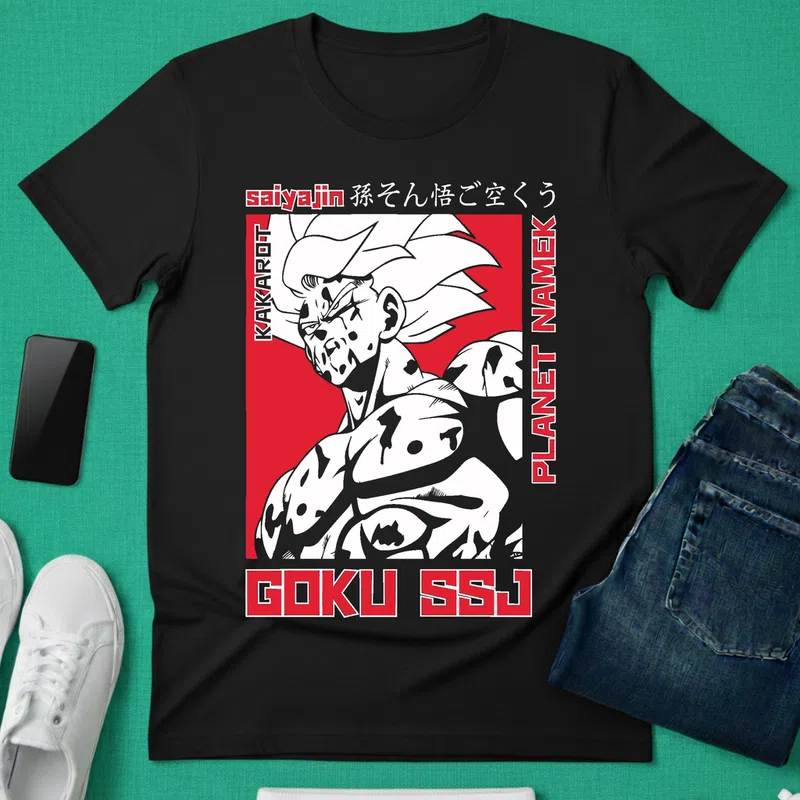 DRAGON BALL  goku SSJ Anime - Férfi póló - Fekete - Filmek és Sorozatok - Anime