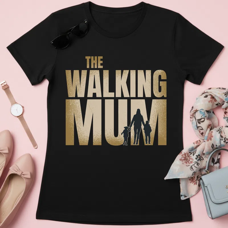 22052-TheWalkingMum-TShirt-PR_t-shirt Anyának - Női póló - Fekete - Család - Anyának