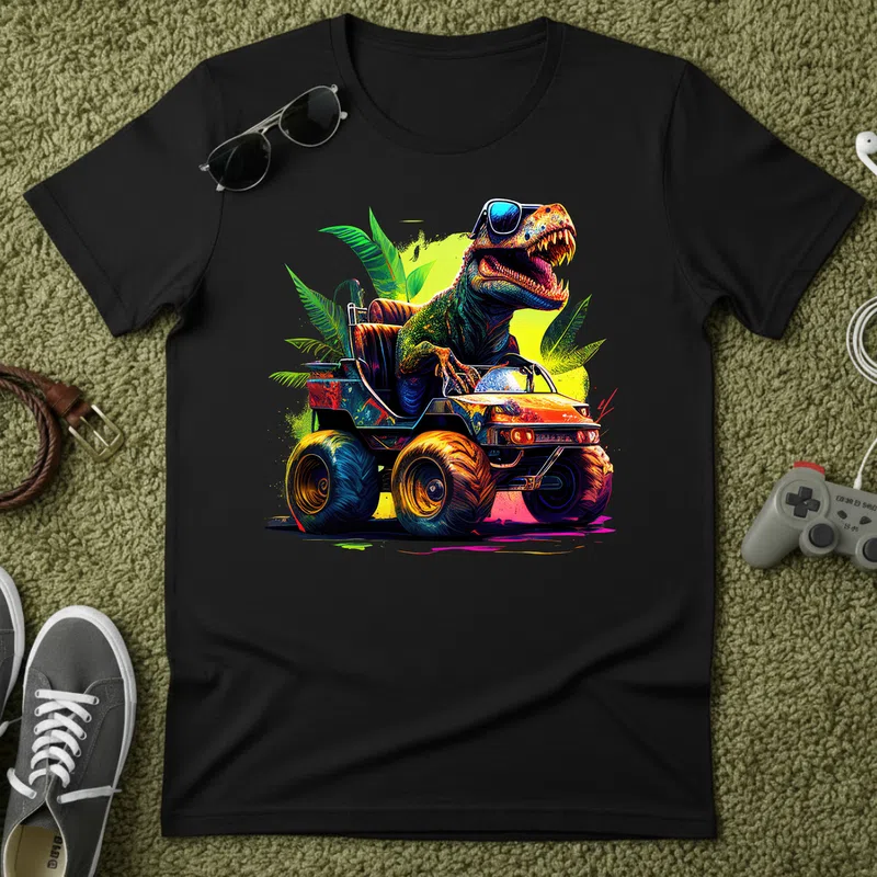 T-Rex riding Monster Truck 01 - Férfi póló - Fekete - Állatok és Természet - Dínó