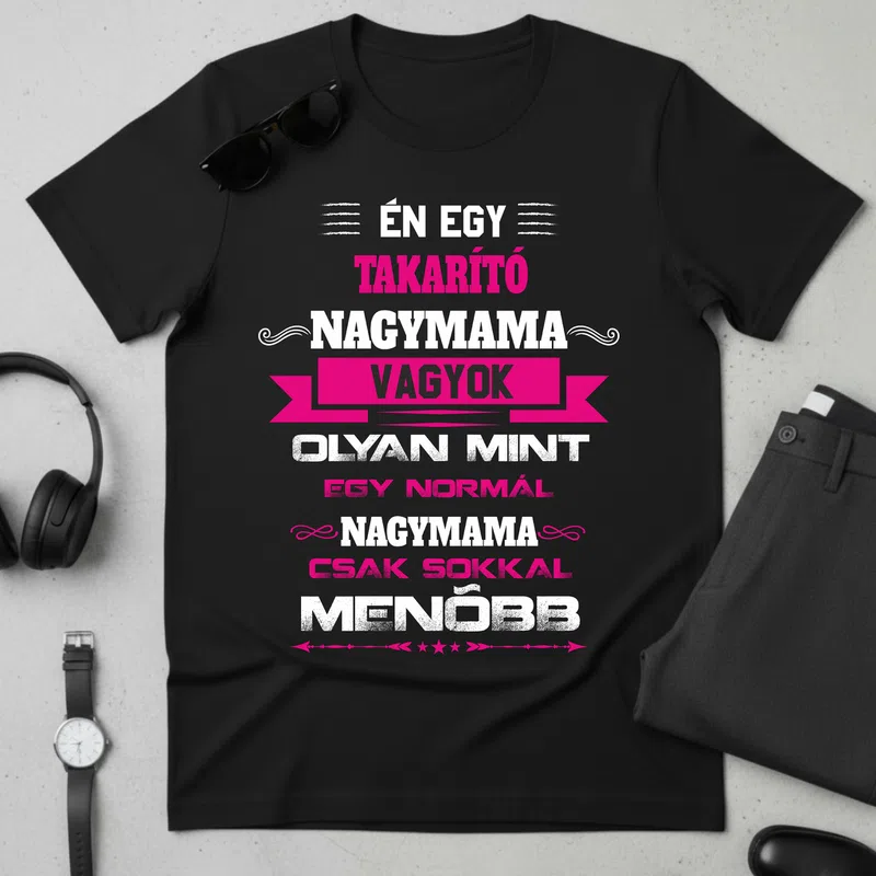 takarító Nagymama Foglalkozások - Férfi póló - Fekete - Foglalkozások - Takarító