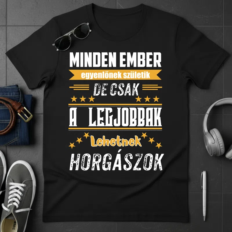 MINDEN EMBER — vicces horgász üzenet Hobbi - Férfi póló - Fekete - Hobbi - Horgász