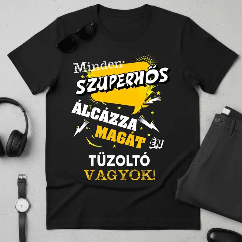 SZUPERHŐS – Álcázott Tűzoltó Hős Foglalkozások - Férfi póló - Fekete - Foglalkozások - Tűzoltó