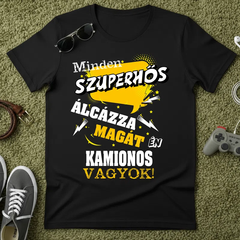 Szuperhős - vicces kamionos álca Járművek - Férfi póló - Fekete - Járművek - Kamion