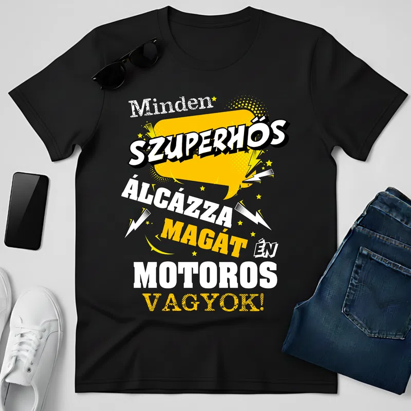 SZUPERHŐS Álcázott motoros Járművek - Férfi póló - Fekete - Járművek - Motor