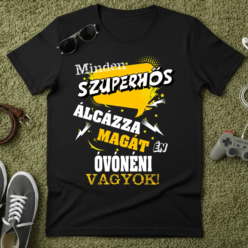 SZUPERHŐS Álcázott Óvónéni Foglalkozások - Férfi póló - Fekete - Foglalkozások - Óvónő