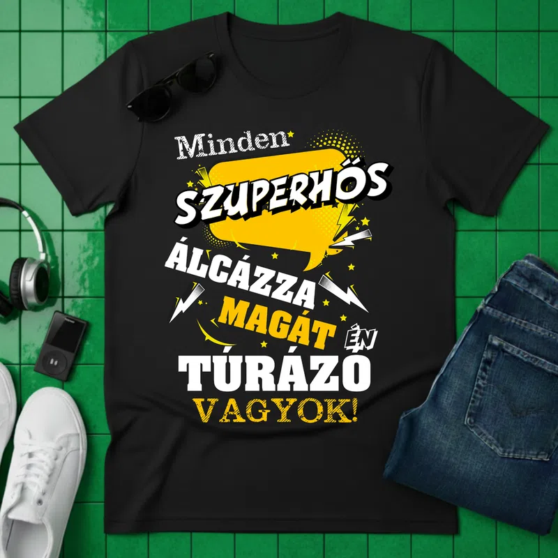 SZUPERHŐS Álcázott Túrázó Földrajzi helyek - Férfi póló - Fekete - Földrajzi helyek - Túrázás