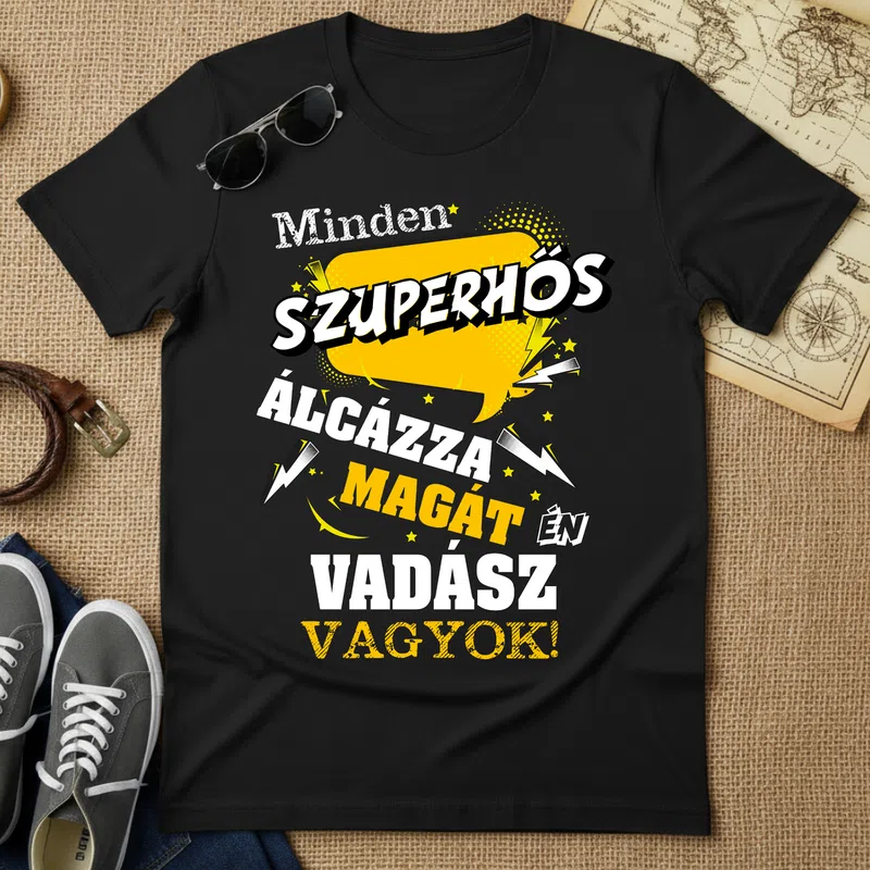 SZUPERHŐS Álcázott Vadász Hobbi - Férfi póló - Fekete - Hobbi - Vadászat