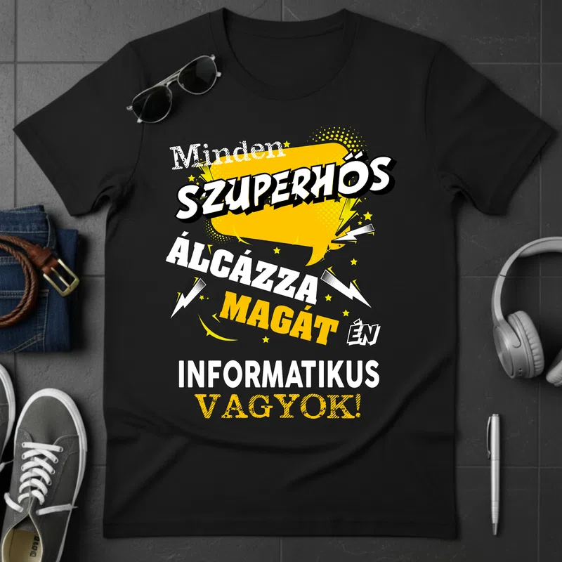 SZUPERHŐS Álcázza magát – Informatikus Foglalkozások - Férfi póló - Fekete - Foglalkozások - Asztalos