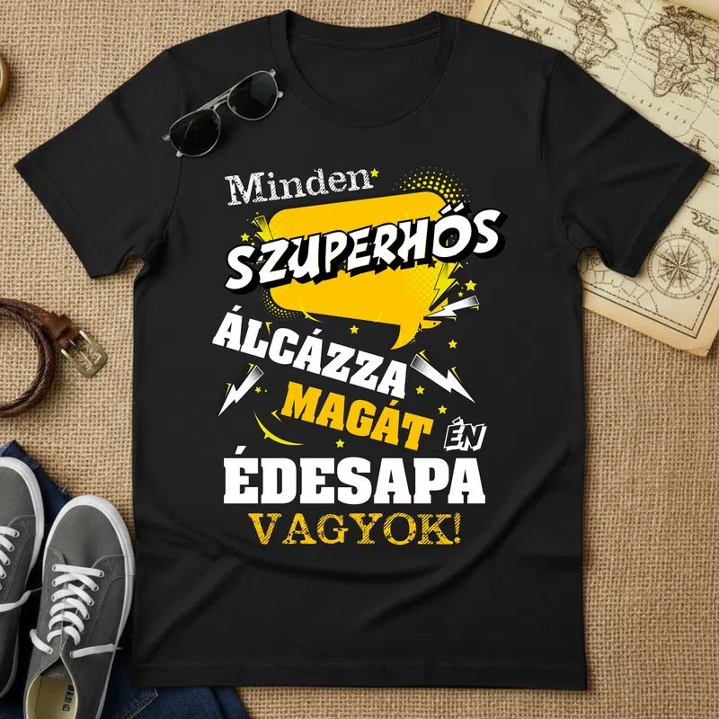 Szuperhős álcázza magát Édesapa Család - Férfi póló - Fekete - Család - Apának