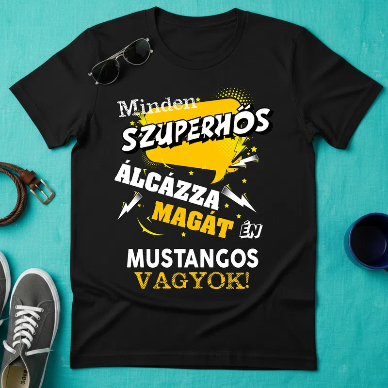 SZUPERHŐS Álcázza Magát Mustangos Járművek - Férfi póló - Fekete - Járművek - Autó