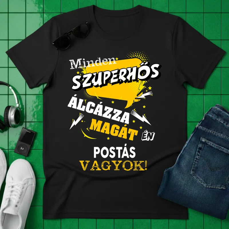 SZUPERHŐS Álcázza magát Postás vagyok Foglalkozások - Férfi póló - Fekete - Foglalkozások - Postás
