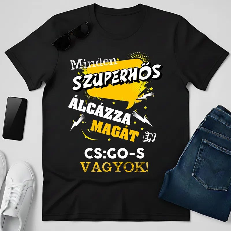 SZUPERHŐS CSGO-s vagyok Gamer - Férfi póló - Fekete - Gamer - altalanos-gamer
