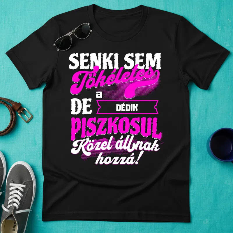 SENKI SEM TÖKÉLETES DE A_AZ DÉDIK ÁTKOZOTTUL KÖZEL ÁLLNAK HOZZÁ (4) Család - Férfi póló - Fekete - Család - Dédinek