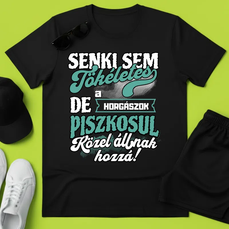 SENKI SEM TÖKÉLETES DE A_AZ HORGÁSZOK ÁTKOZOTTUL KÖZEL ÁLLNAK HOZZÁ Hobbi - Férfi póló - Fekete - Hobbi - Horgász