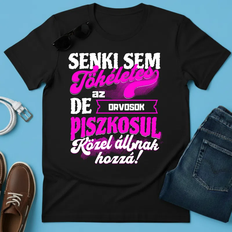 SENKI SEM TÖKÉLETES DE A_AZ ORVOSOK ÁTKOZOTTUL KÖZEL ÁLLNAK HOZZÁ (2) Foglalkozások - Férfi póló - Fekete - Foglalkozások - Orvos