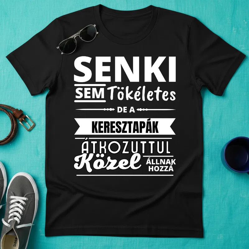 SENKI SEM TÖKÉLETES DE KERESZTAPÁK Család - Férfi póló - Fekete - Család - Keresztszülőknek