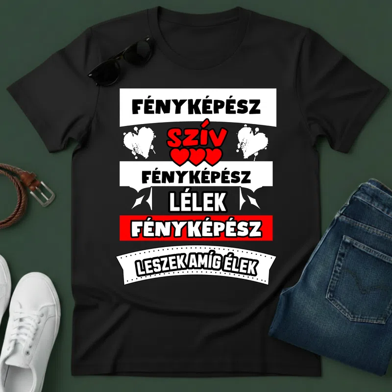 FÉNYKÉPÉSZ SZÍV LÉLEK Foglalkozások - Férfi póló - Fekete - Foglalkozások - Fényképész
