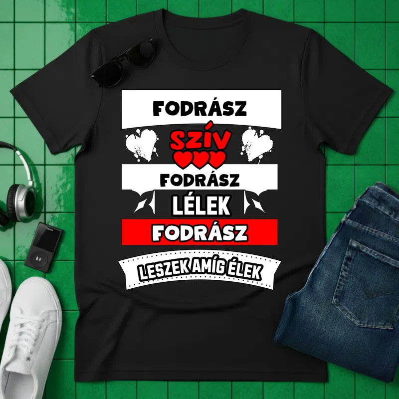 FODRÁSZ SZÍV LÉLEK Foglalkozások - Férfi póló - Fekete - Foglalkozások - Fodrász