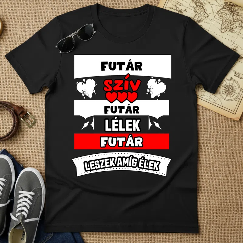 FUTÁR SZÍV LÉLEK Foglalkozások - Férfi póló - Fekete - Foglalkozások - Futár