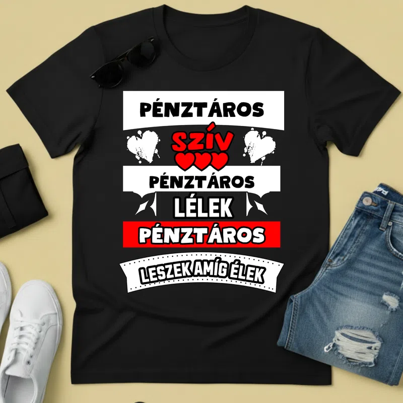 PÉNZTÁROS SZÍV LÉLEK Foglalkozások - Férfi póló - Fekete - Foglalkozások - Pénztáros