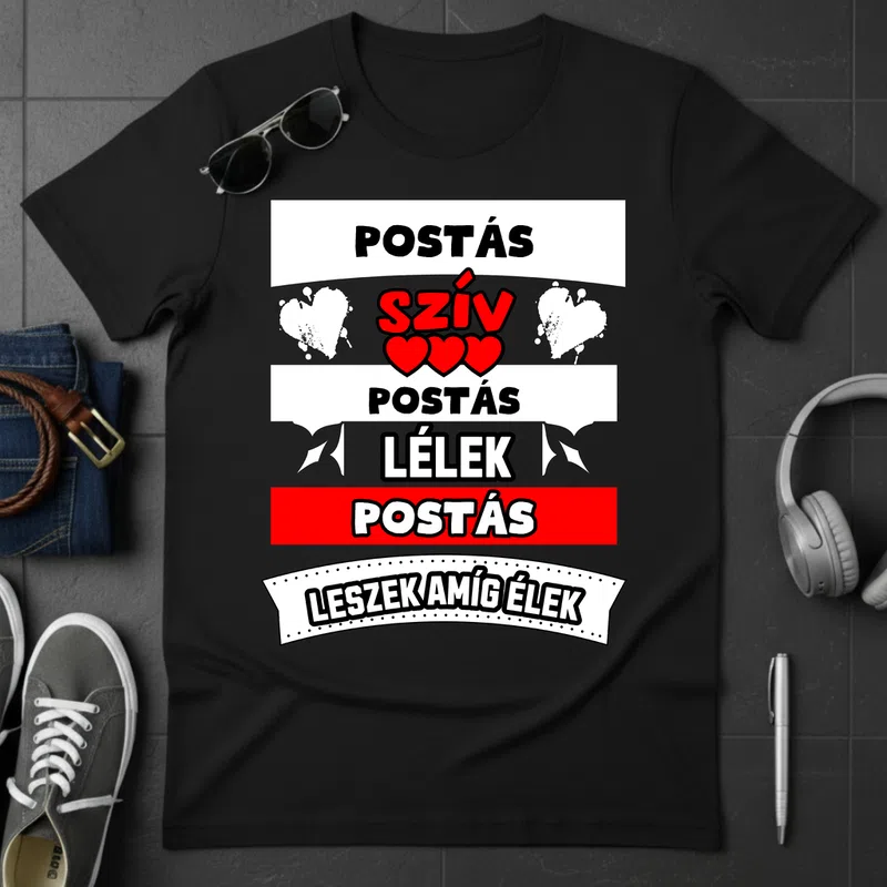 POSTÁS SZÍV LÉLEK Foglalkozások - Férfi póló - Fekete - Foglalkozások - Postás