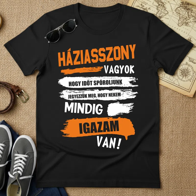 HÁZIASSZONY Mindig igazam van Család - Férfi póló - Fekete - Család - Feleségnek