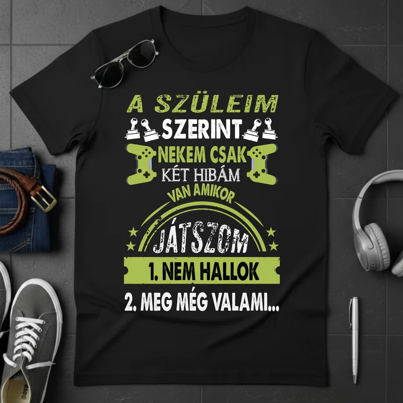 A szüleim szerint nekem csak két hibám, gamer humor Gamer - Férfi póló - Fekete - Gamer - altalanos-gamer