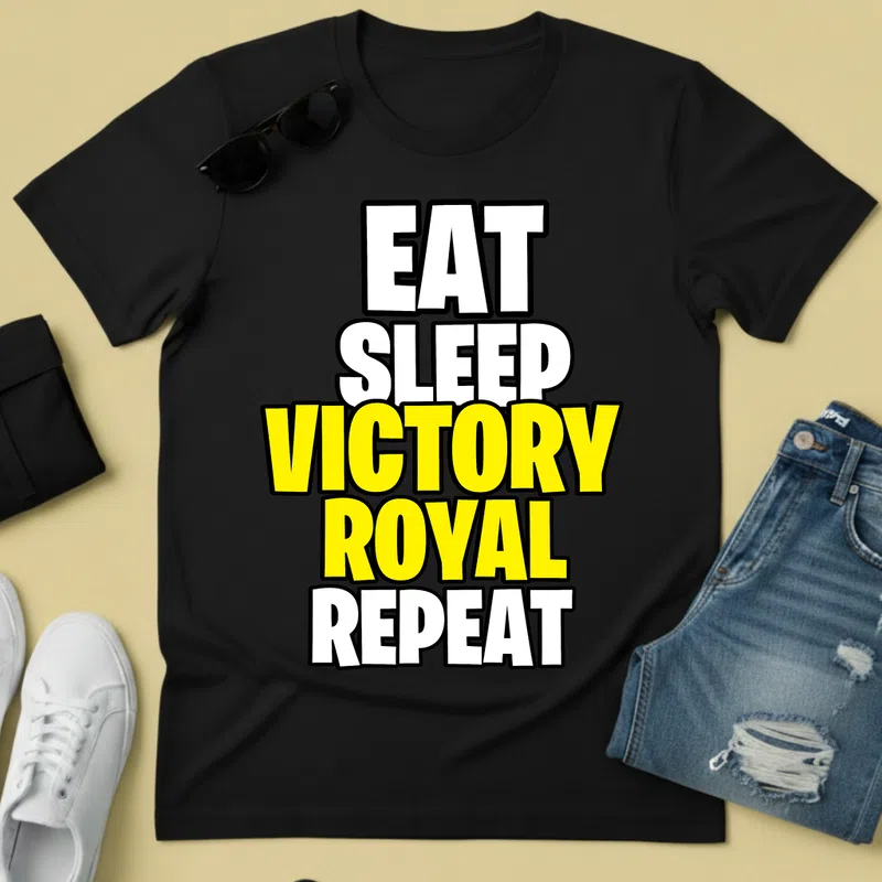 EAT SLEEP VICTORY ROYAL REPEAT Gamer stílus Gamer - Férfi póló - Fekete - Gamer - fortnite