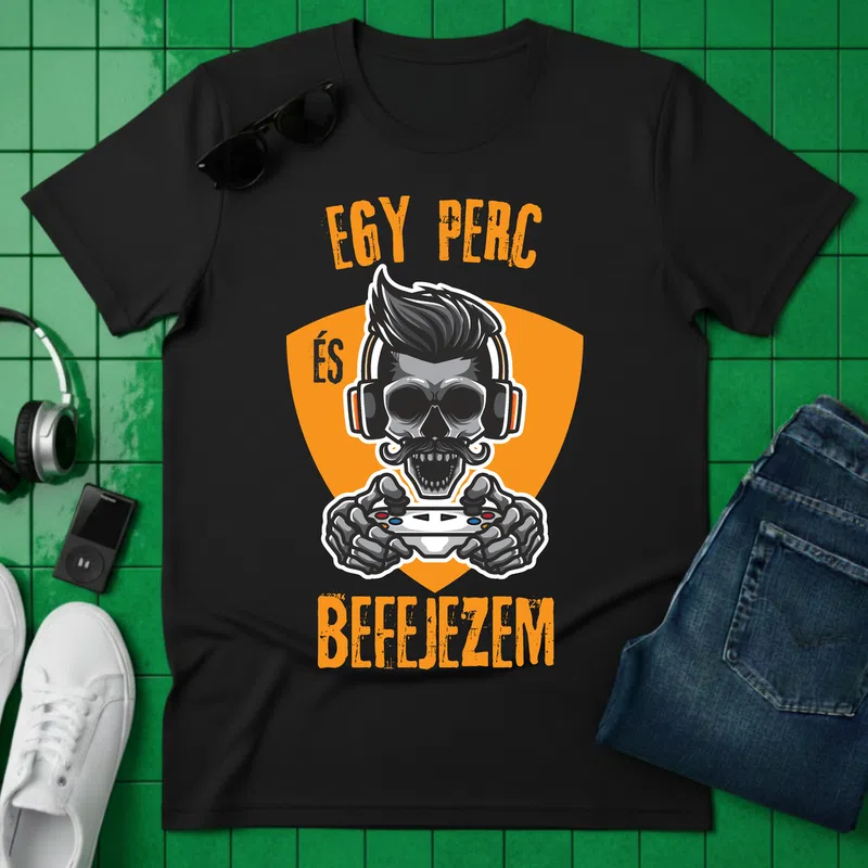 EGY PERC ÉS BEFEJEZEM Gamer Koponya Gamer - Férfi póló - Fekete - Gamer - altalanos-gamer