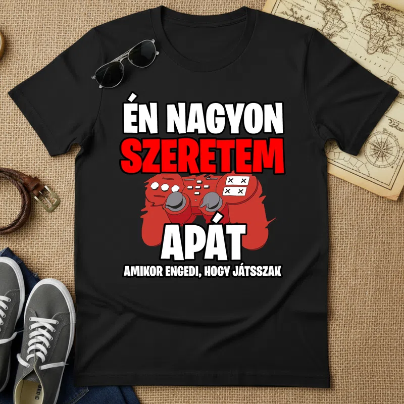 ÉN NAGYON SZERETEM APÁT Vicces Gamer Család - Férfi póló - Fekete - Család - Apának