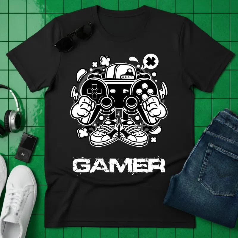 GAMER Kontroller Stílus Gamer - Férfi póló - Fekete - Gamer - altalanos-gamer