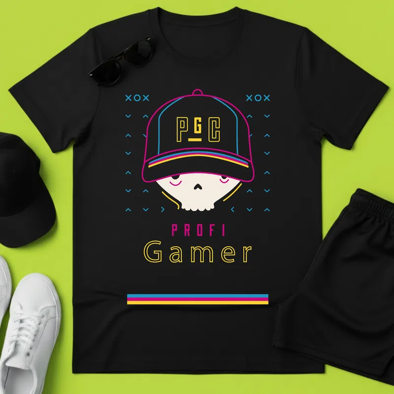 Gamer Profi Neon Retro Gamer - Férfi póló - Fekete - Gamer - altalanos-gamer